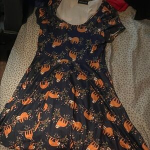 Kids Navy Blue Sloth Print Dress